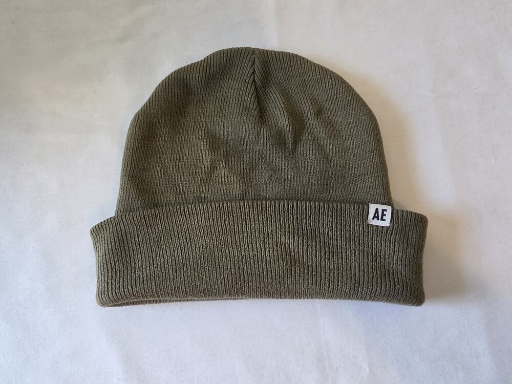 American Eagle AE Olive Green Cuffed Knit Beanie Hat One Size Acrylic Winter Cap